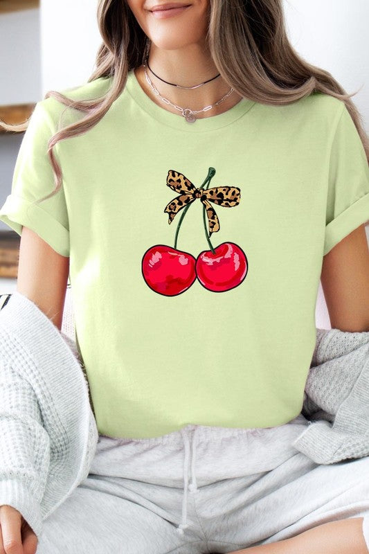 Cute Leopard Bow Cherry Graphic Tee