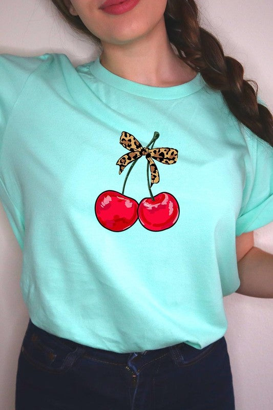 Cute Leopard Bow Cherry Graphic Tee