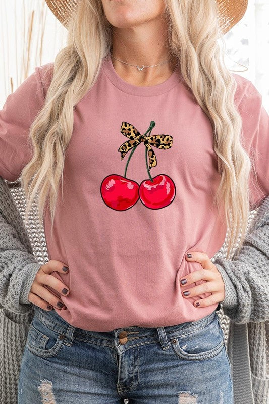 Cute Leopard Bow Cherry Graphic Tee