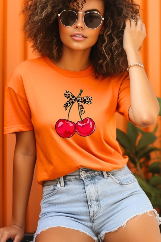 Cute Leopard Bow Cherry Graphic Tee