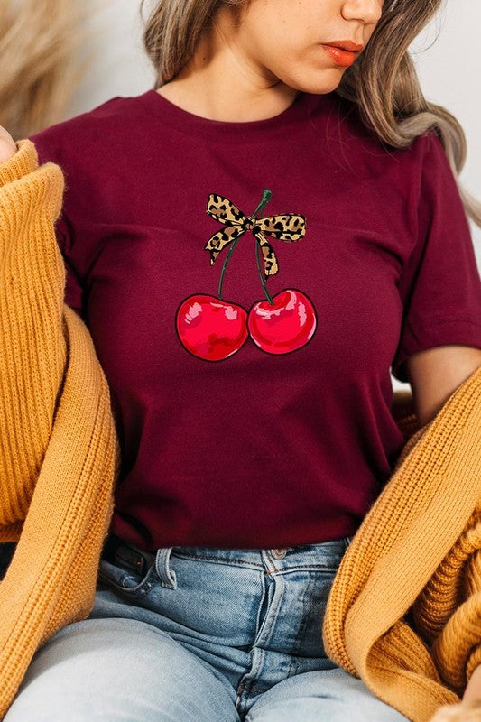 Cute Leopard Bow Cherry Graphic Tee