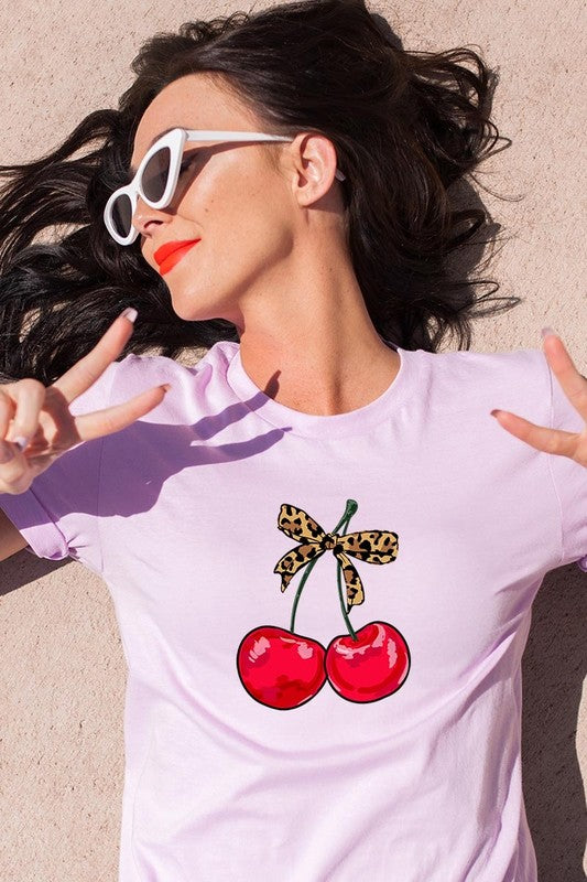 Cute Leopard Bow Cherry Graphic Tee