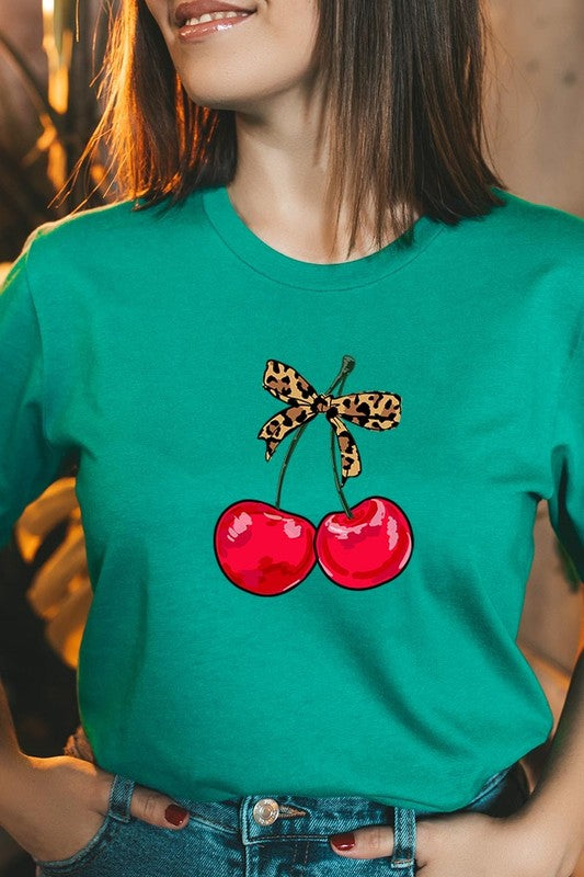 Cute Leopard Bow Cherry Graphic Tee