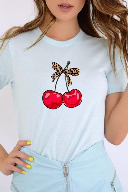 Cute Leopard Bow Cherry Graphic Tee