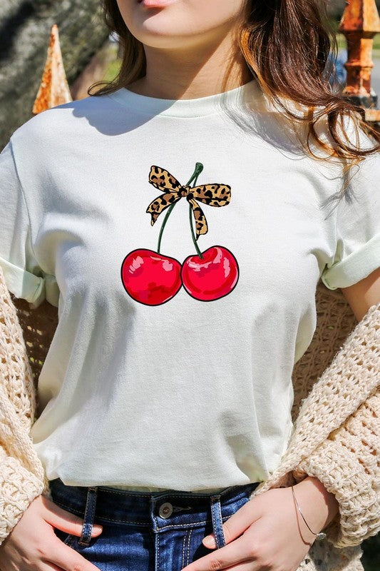 Cute Leopard Bow Cherry Graphic Tee