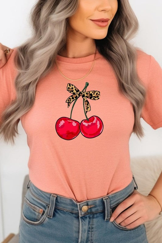 Cute Leopard Bow Cherry Graphic Tee