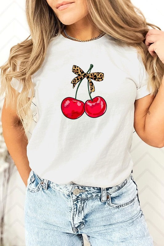 Cute Leopard Bow Cherry Graphic Tee