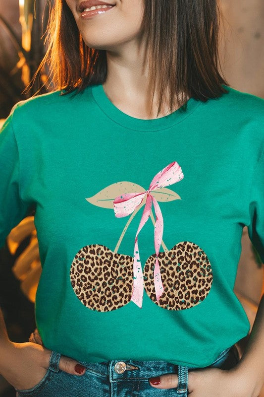 Leopard Cherry Bow Graphic Tee