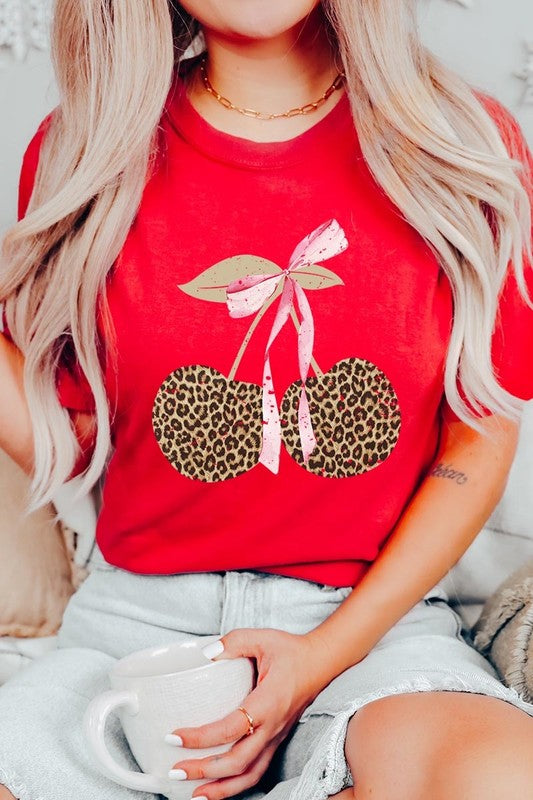 Leopard Cherry Bow Graphic Tee