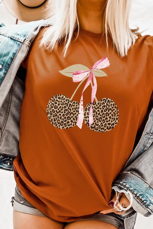 Leopard Cherry Bow Graphic Tee