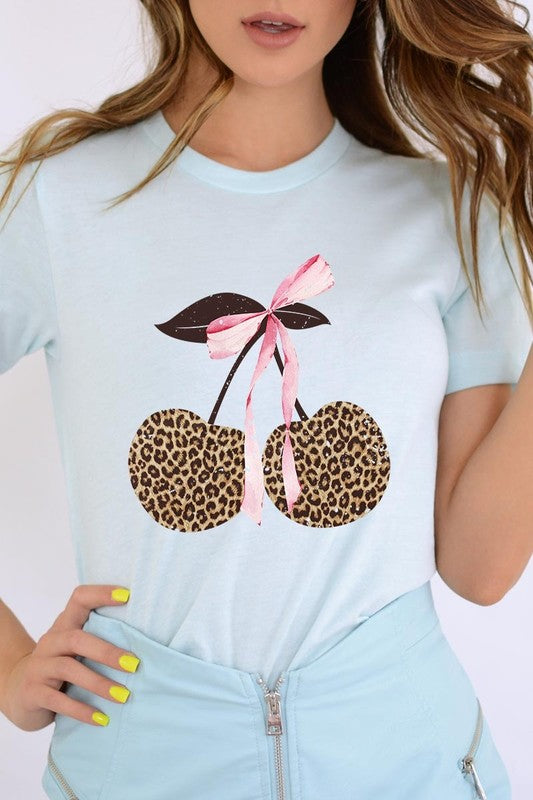 Leopard Cherry Bow Graphic Tee