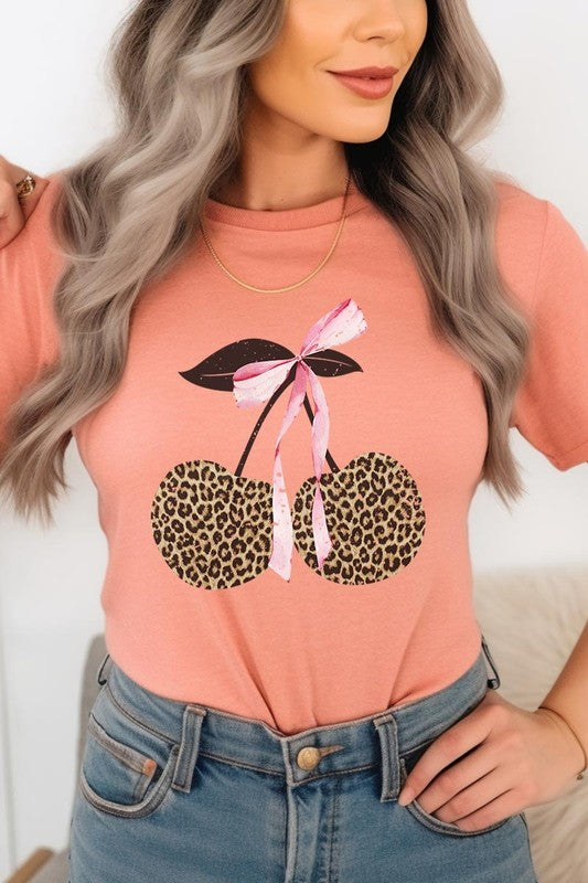 Leopard Cherry Bow Graphic Tee