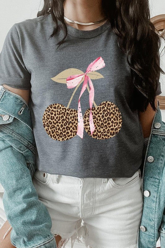 Leopard Cherry Bow Graphic Tee