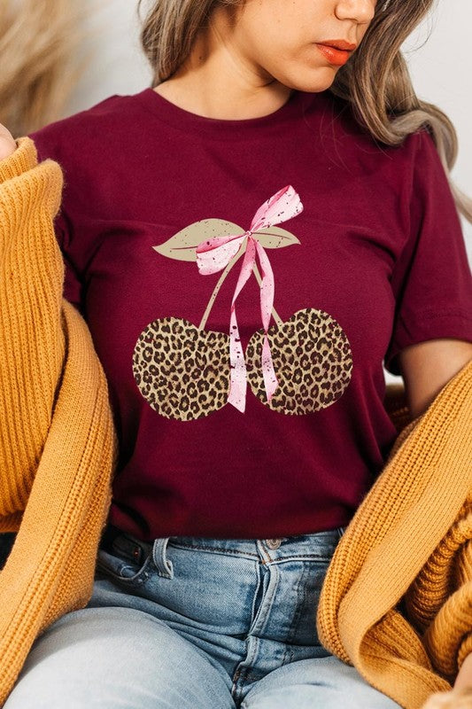 Leopard Cherry Bow Graphic Tee