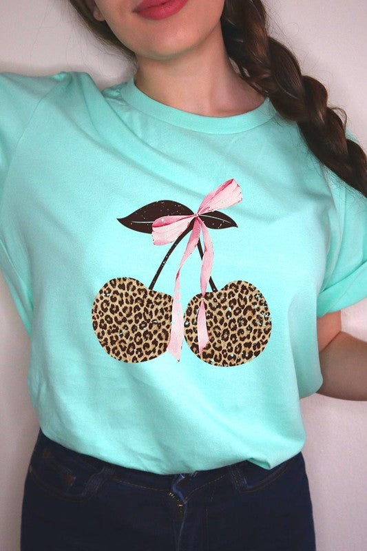 Leopard Cherry Bow Graphic Tee