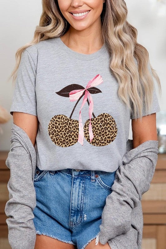 Leopard Cherry Bow Graphic Tee