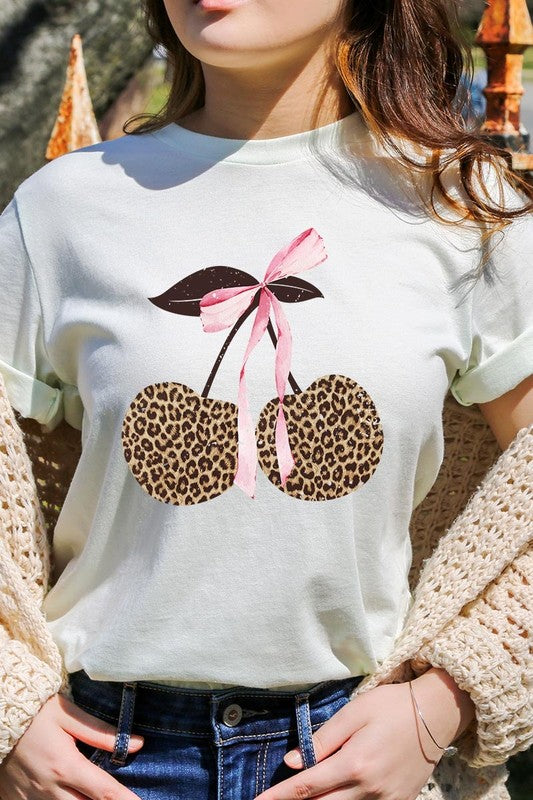 Leopard Cherry Bow Graphic Tee