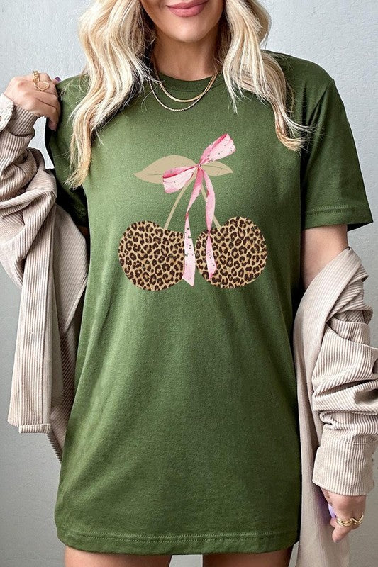 Leopard Cherry Bow Graphic Tee