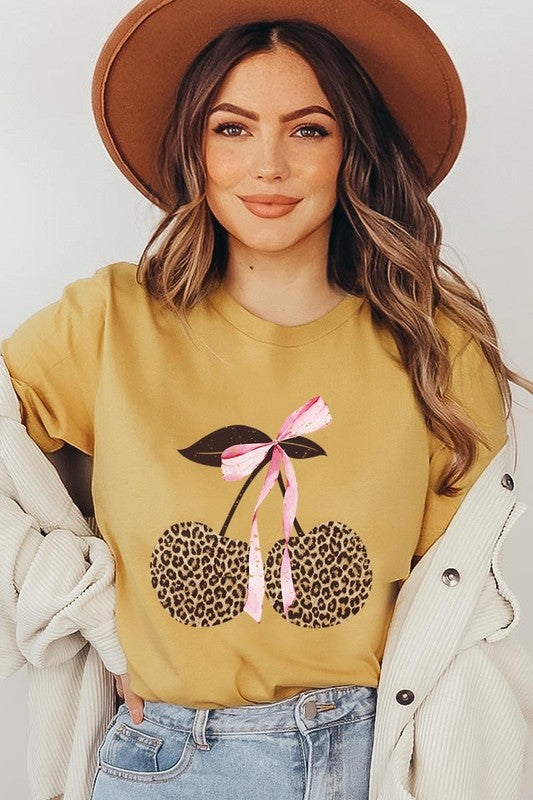 Leopard Cherry Bow Graphic Tee