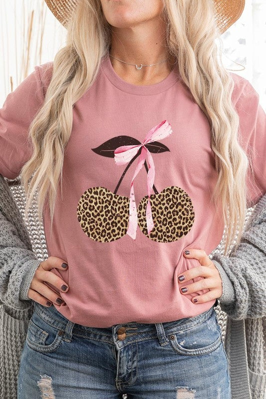 Leopard Cherry Bow Graphic Tee