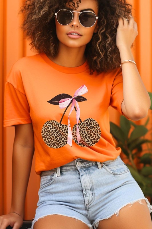 Leopard Cherry Bow Graphic Tee