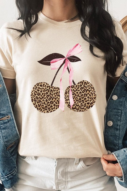 Leopard Cherry Bow Graphic Tee