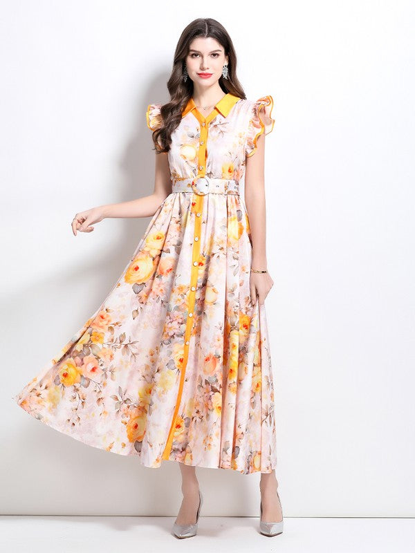 Floral Print Long Maxi Dress by Claude