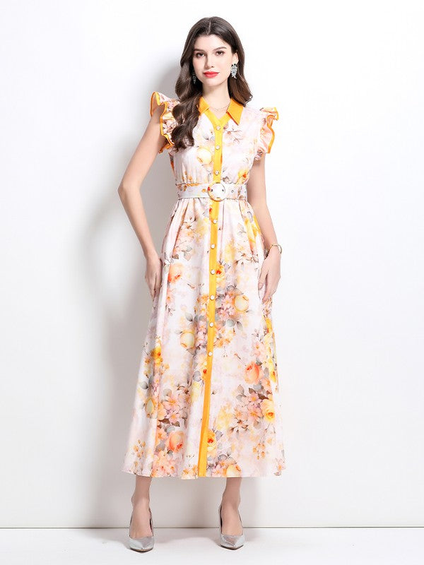 Floral Print Long Maxi Dress by Claude