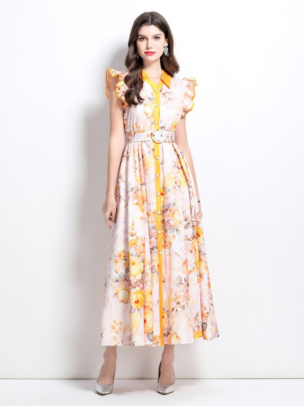 Floral Print Long Maxi Dress by Claude