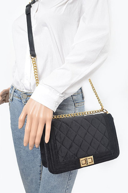 Quilted Velvet Statement Shoulder Bag