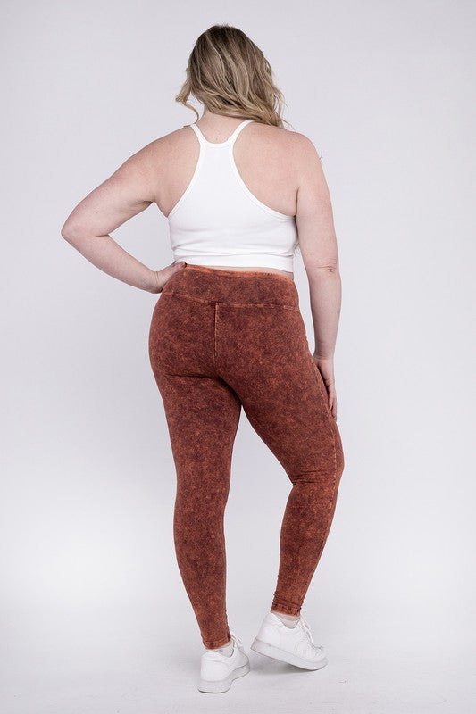 ZENANA Plus Mineral Washed Wide Waistband Yoga Leggings