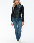 Snobbish PU Leather Zip Up Jacket with Pockets