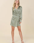 Lilou Satin Collared Wrap Mini Dress