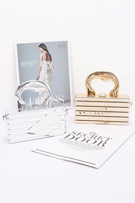Metallic Top Handle Acrylic Box Clutch Bag