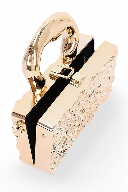 Metallic Top Handle Acrylic Box Clutch Bag