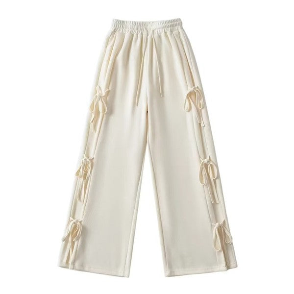 Miss Sparkling Side Tie Ribbon Bows Sweat Pants