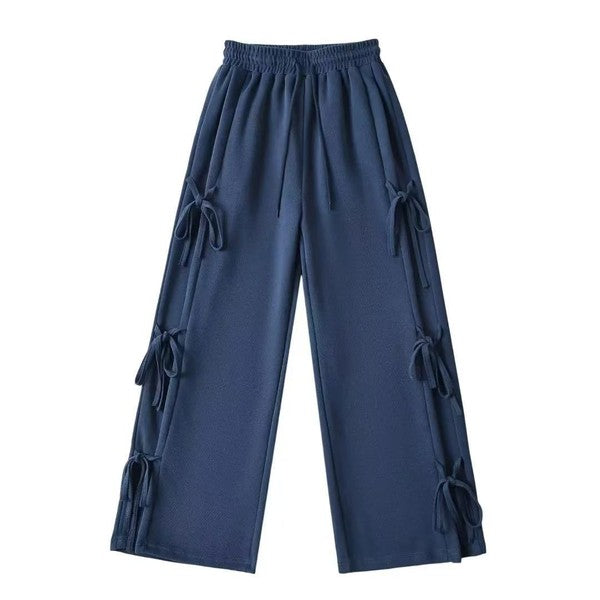 Miss Sparkling Side Tie Ribbon Bows Sweat Pants
