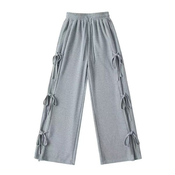 Miss Sparkling Side Tie Ribbon Bows Sweat Pants