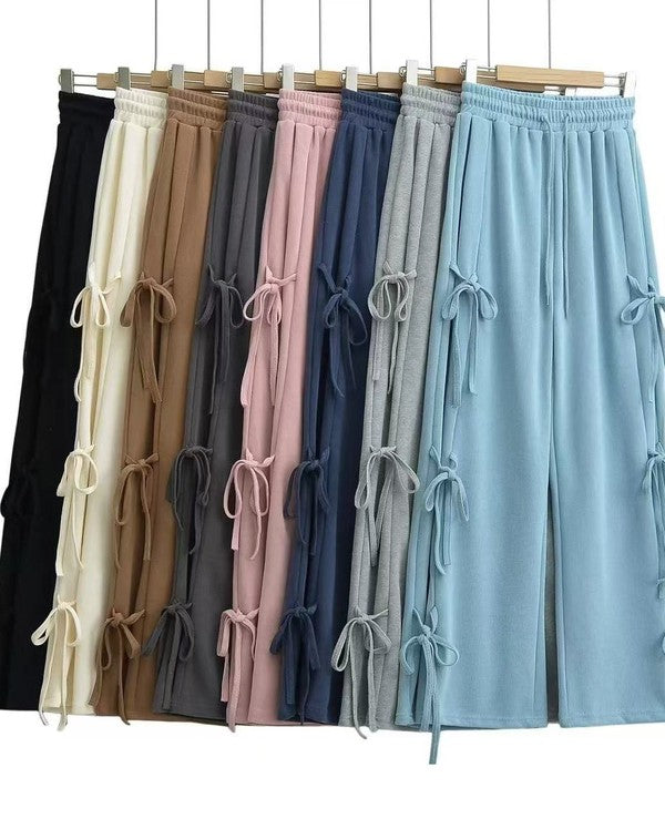 Miss Sparkling Side Tie Ribbon Bows Sweat Pants