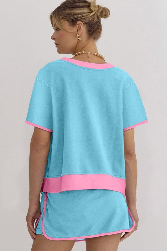 Colorblock Drop Shoulder T Shirt Skort 2Piece Set