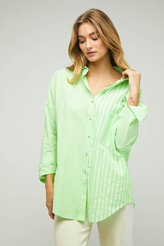 Davi &amp; Dani Stripe Button Down Long Sleeve Shirt - Online Only