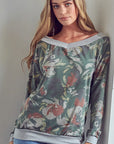 Plus Wide V-Neck Sweatshirt in Floral - Online Only