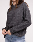 Zenana Hooded Brushed Melange Hacci Sweater