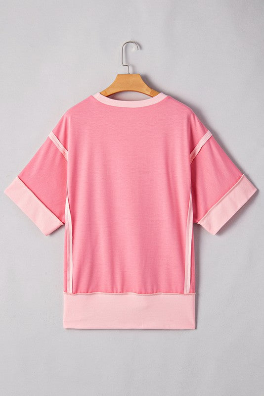 Cotton Peach Half Raw Seam High Low Side Split Top