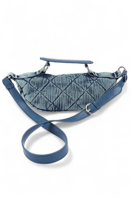 Quilted Denim Top Handle Swing Bag