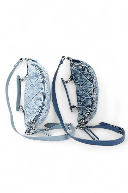 Quilted Denim Top Handle Swing Bag