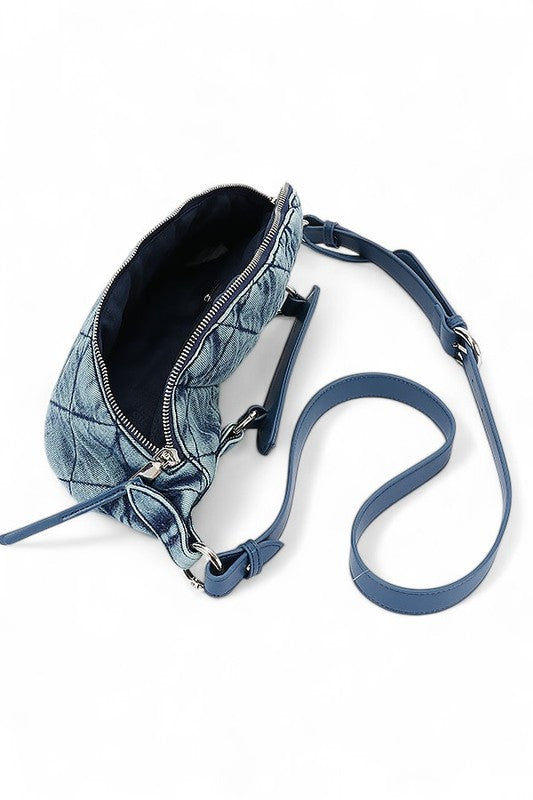 Quilted Denim Top Handle Swing Bag