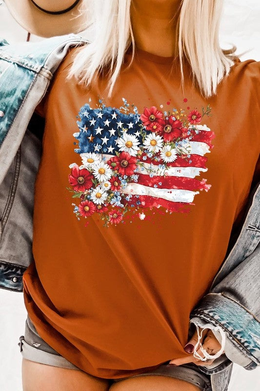 Floral American Flag Graphic Tee