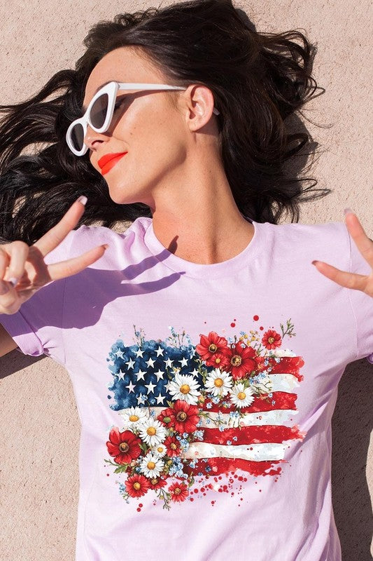 Floral American Flag Graphic Tee