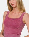 Zenana Washed Ribbed Scoop Neck Wide Strap Tank